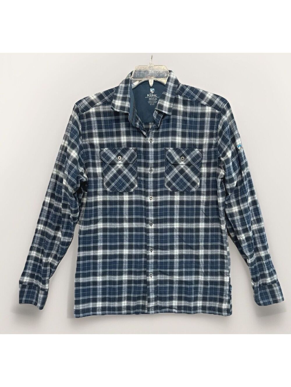 Kuhl Dillinger Shirt Flannel Blue Plaid Mens Medium Lightweight Pockets Outdoors